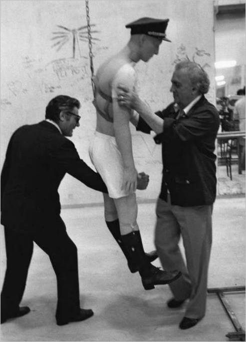 Marcello Mastroianni e Federico Fellini sul set del film